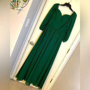 Green chiffon gown.